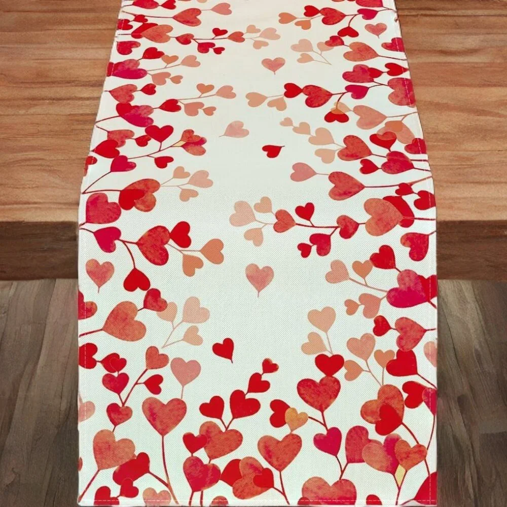 Valentines Day Table Runner Heart Dining Cloth Cottage Red Wedding Decor 13x120